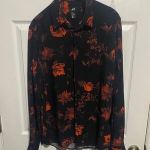 H&M Black Blouse with Red Floral Design
